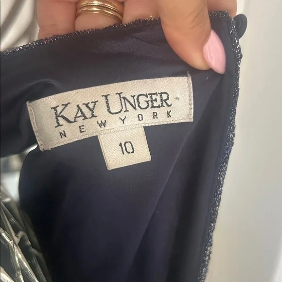 NWOT Kay Unger Navy and Black Striped Prom Dress Gown Sz 10 - Picture 3 of 6